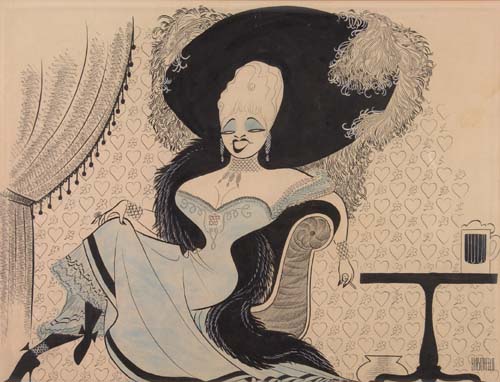 Diamond Lil - Mae West. Pen and Ink on board. 14x18 inches, oblong. Signed lower right. 1949.